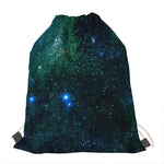 Dark Green Galaxy Space Print Drawstring Bag