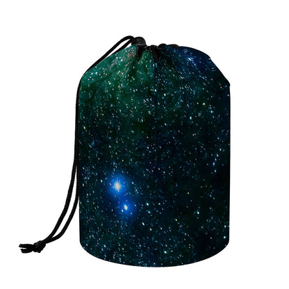 Dark Green Galaxy Space Print Drawstring Makeup Bag