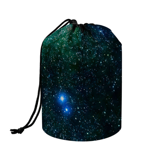 Dark Green Galaxy Space Print Drawstring Makeup Bag