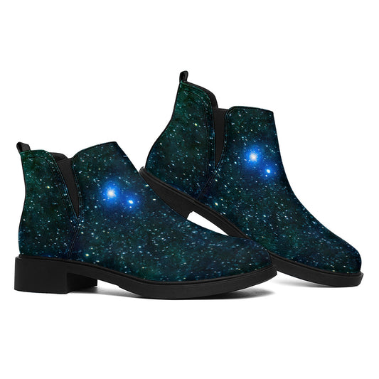 Dark Green Galaxy Space Print Flat Ankle Boots