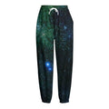 Dark Green Galaxy Space Print Fleece Lined Knit Pants