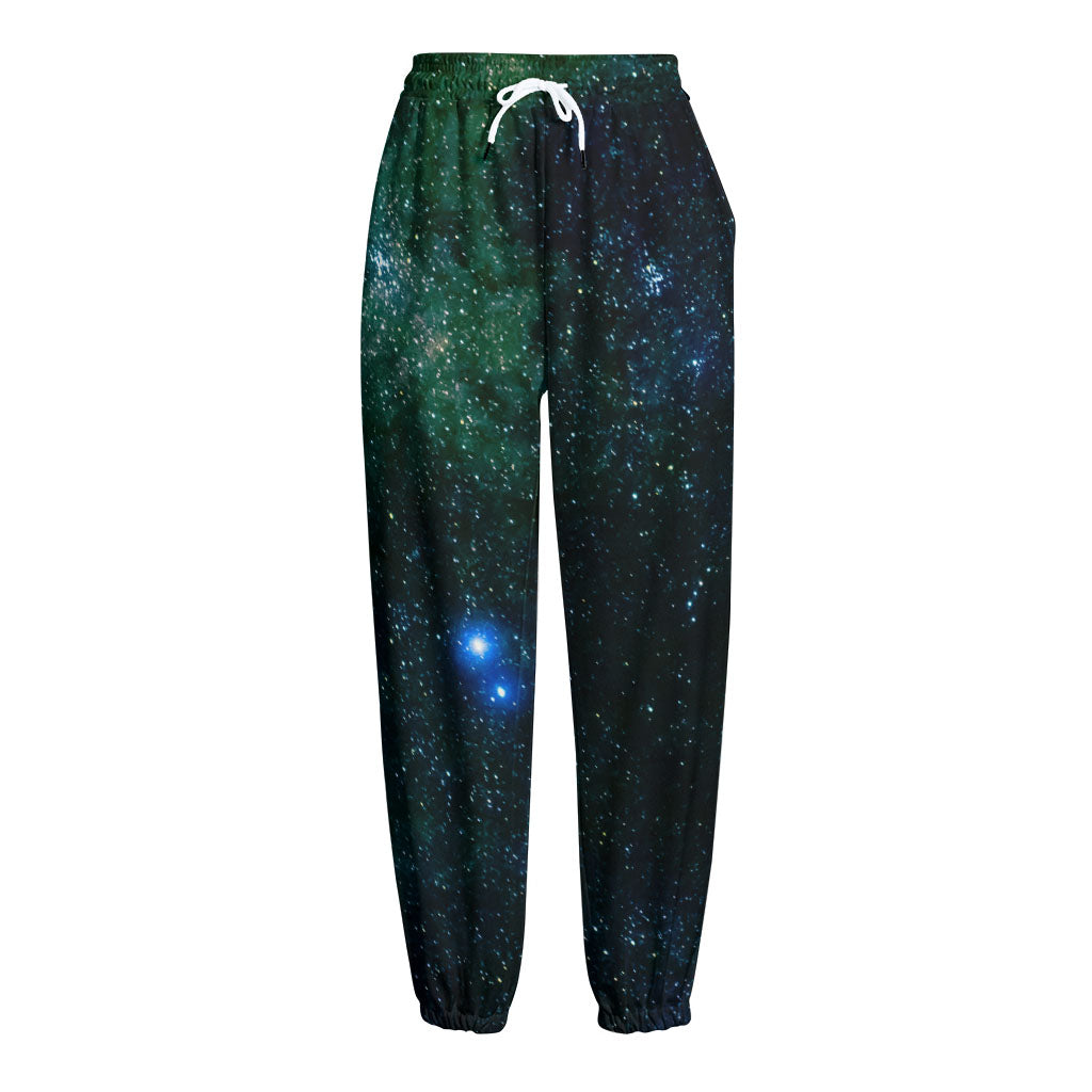Dark Green Galaxy Space Print Fleece Lined Knit Pants