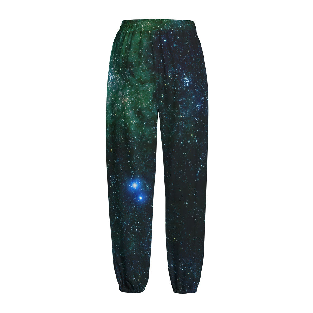 Dark Green Galaxy Space Print Fleece Lined Knit Pants