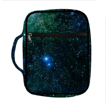 Dark Green Galaxy Space Print Front Pocket Bible Bag