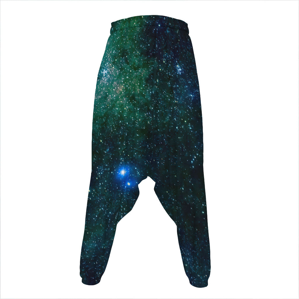 Dark Green Galaxy Space Print Hammer Pants