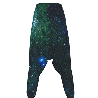 Dark Green Galaxy Space Print Hammer Pants