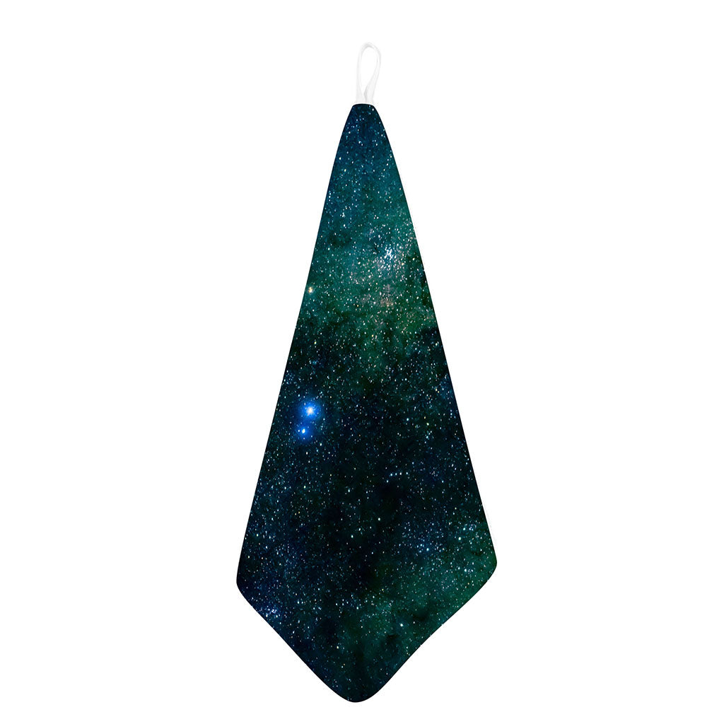 Dark Green Galaxy Space Print Hand Towel