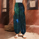 Dark Green Galaxy Space Print Harem Pants
