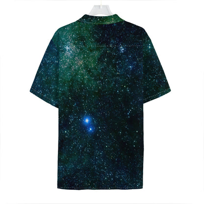 Dark Green Galaxy Space Print Hawaiian Shirt