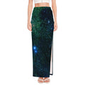 Dark Green Galaxy Space Print High Slit Maxi Skirt