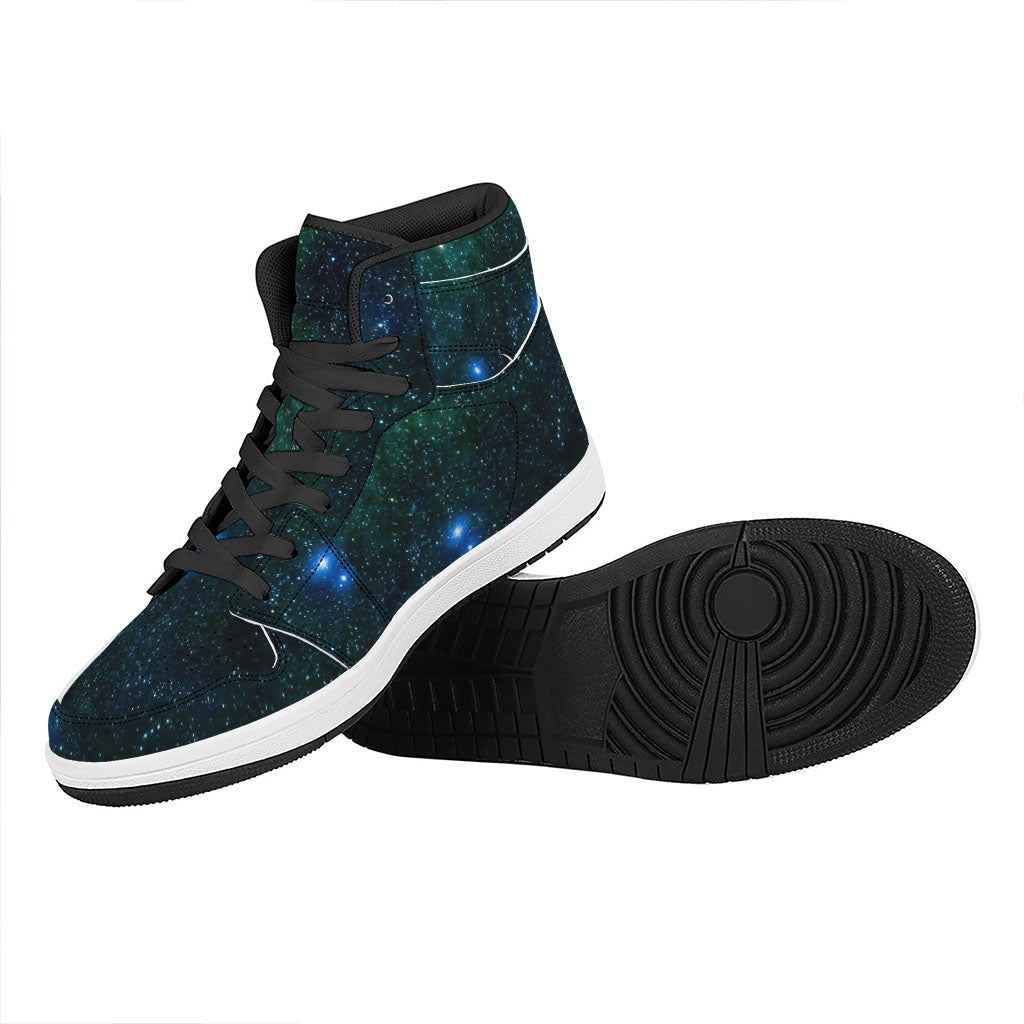 Dark Green Galaxy Space Print High Top Leather Sneakers