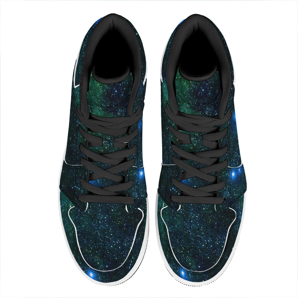 Dark Green Galaxy Space Print High Top Leather Sneakers