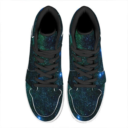 Dark Green Galaxy Space Print High Top Leather Sneakers