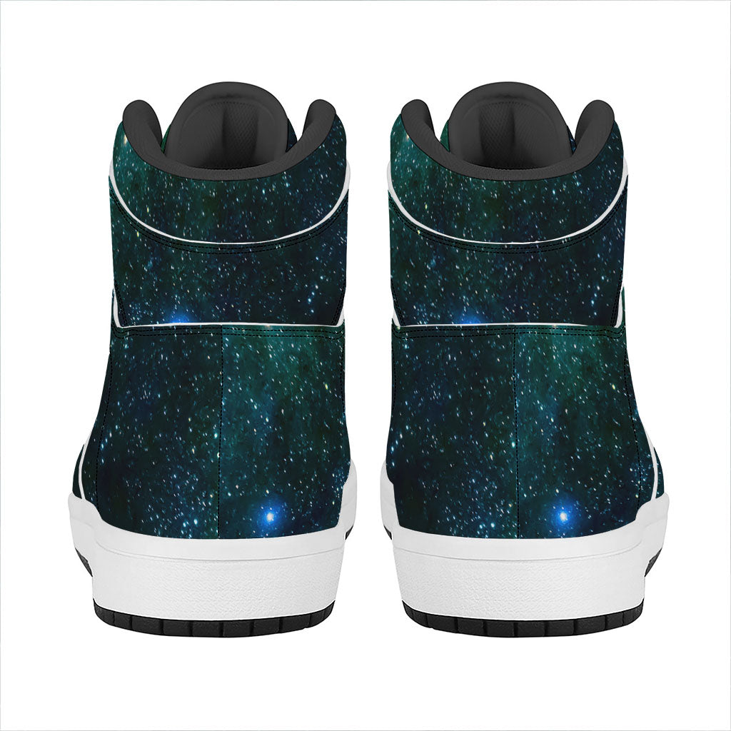 Dark Green Galaxy Space Print High Top Leather Sneakers