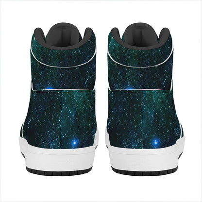Dark Green Galaxy Space Print High Top Leather Sneakers