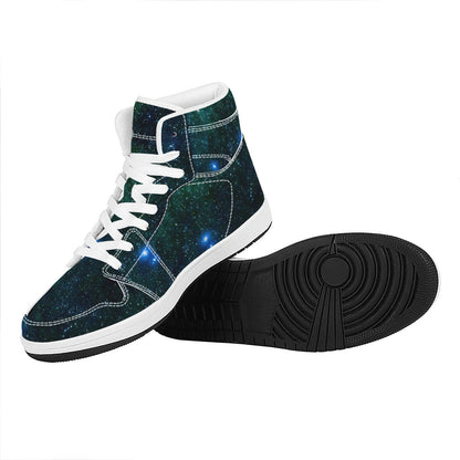 Dark Green Galaxy Space Print High Top Leather Sneakers