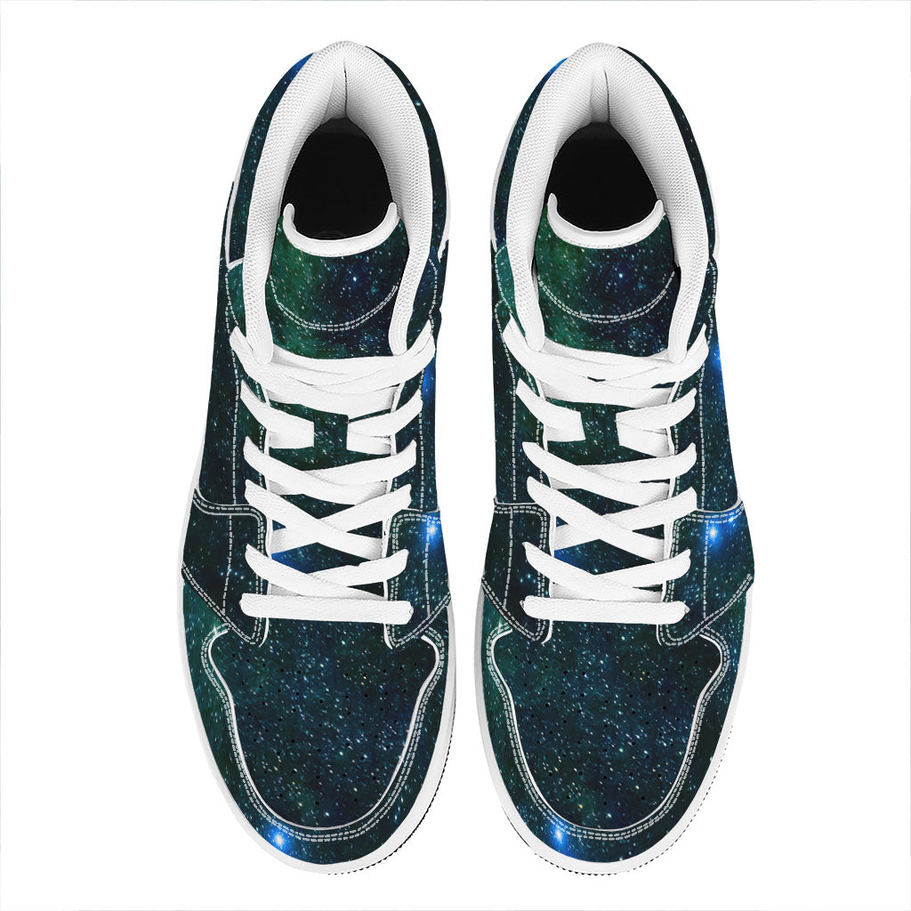 Dark Green Galaxy Space Print High Top Leather Sneakers