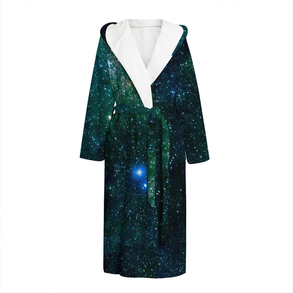 Dark Green Galaxy Space Print Hooded Bathrobe