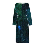 Dark Green Galaxy Space Print Hooded Bathrobe