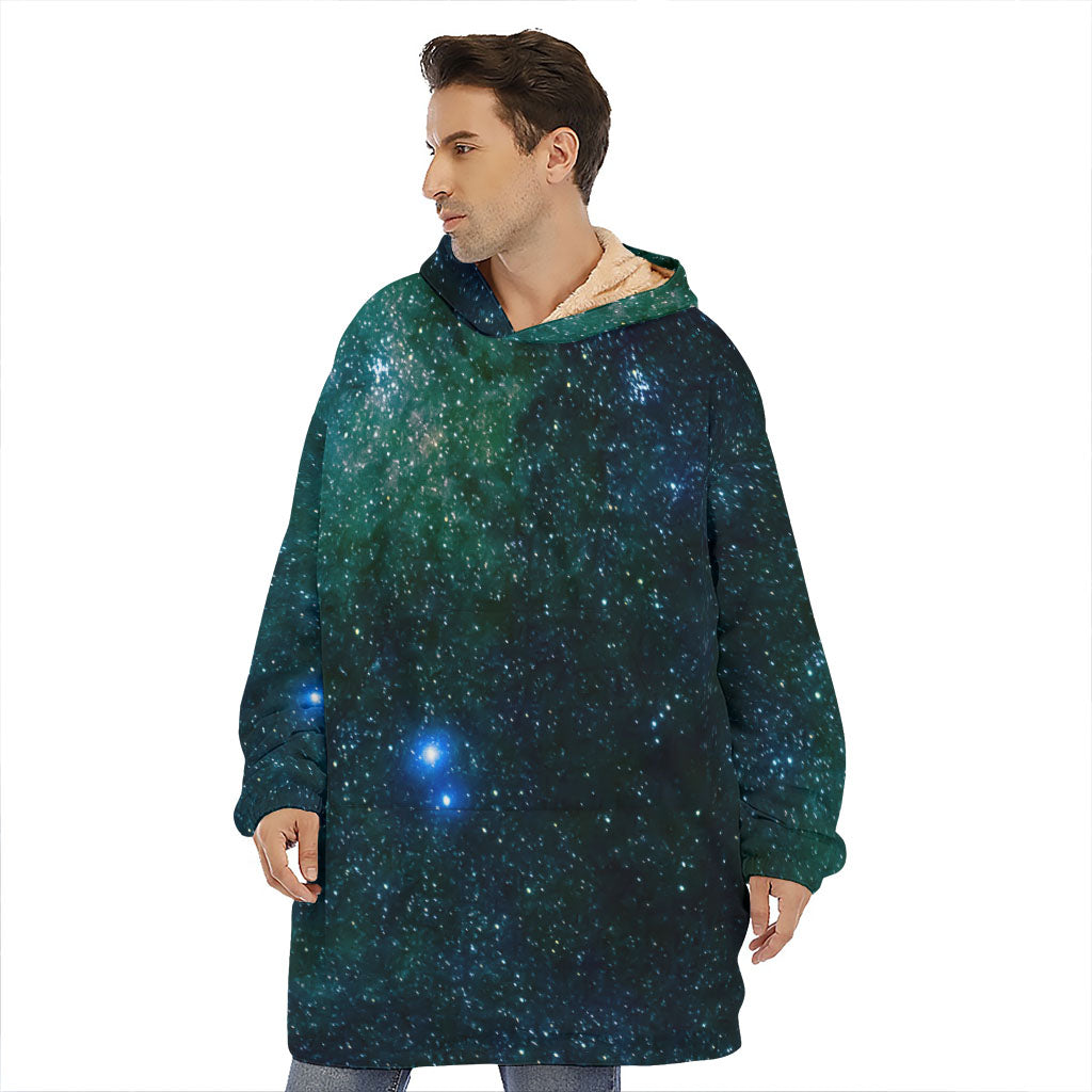 Dark Green Galaxy Space Print Hoodie Blanket