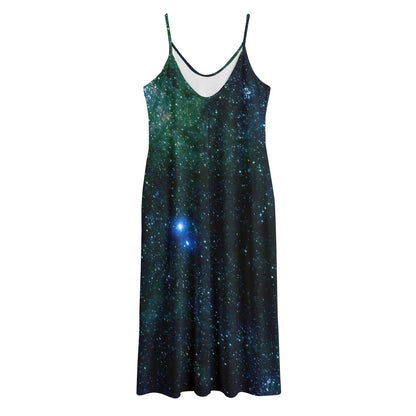Dark Green Galaxy Space Print Jersey Midi Cami Dress