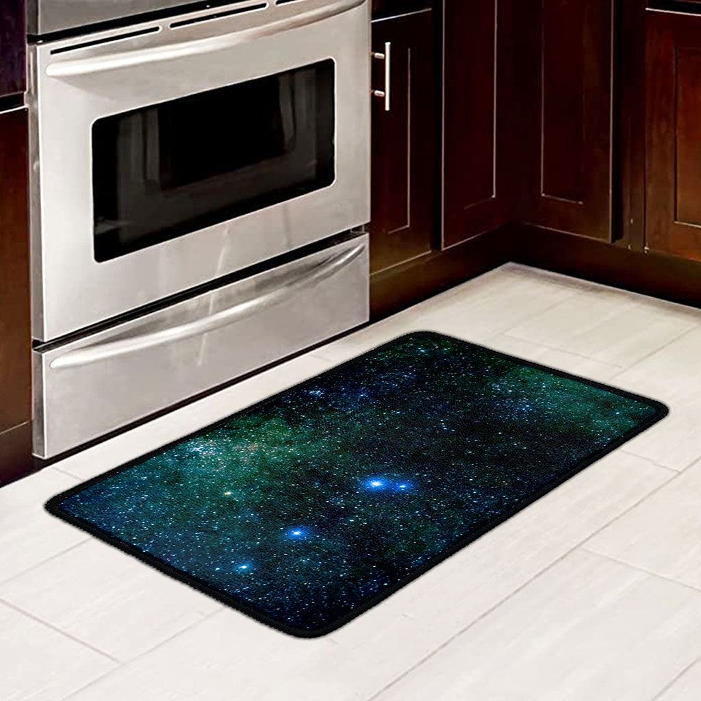 Dark Green Galaxy Space Print Kitchen Mat