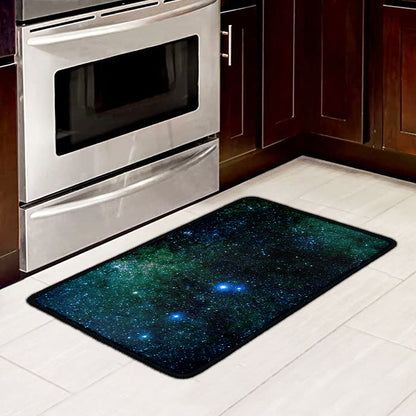 Dark Green Galaxy Space Print Kitchen Mat