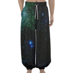 Dark Green Galaxy Space Print Lantern Pants