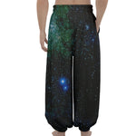 Dark Green Galaxy Space Print Lantern Pants