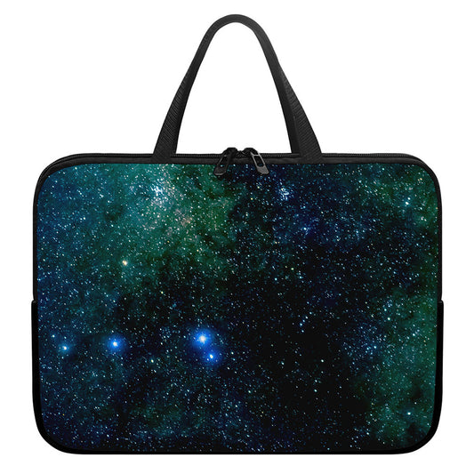 Dark Green Galaxy Space Print Laptop Sleeve With Handle