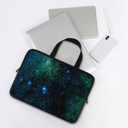 Dark Green Galaxy Space Print Laptop Sleeve With Handle