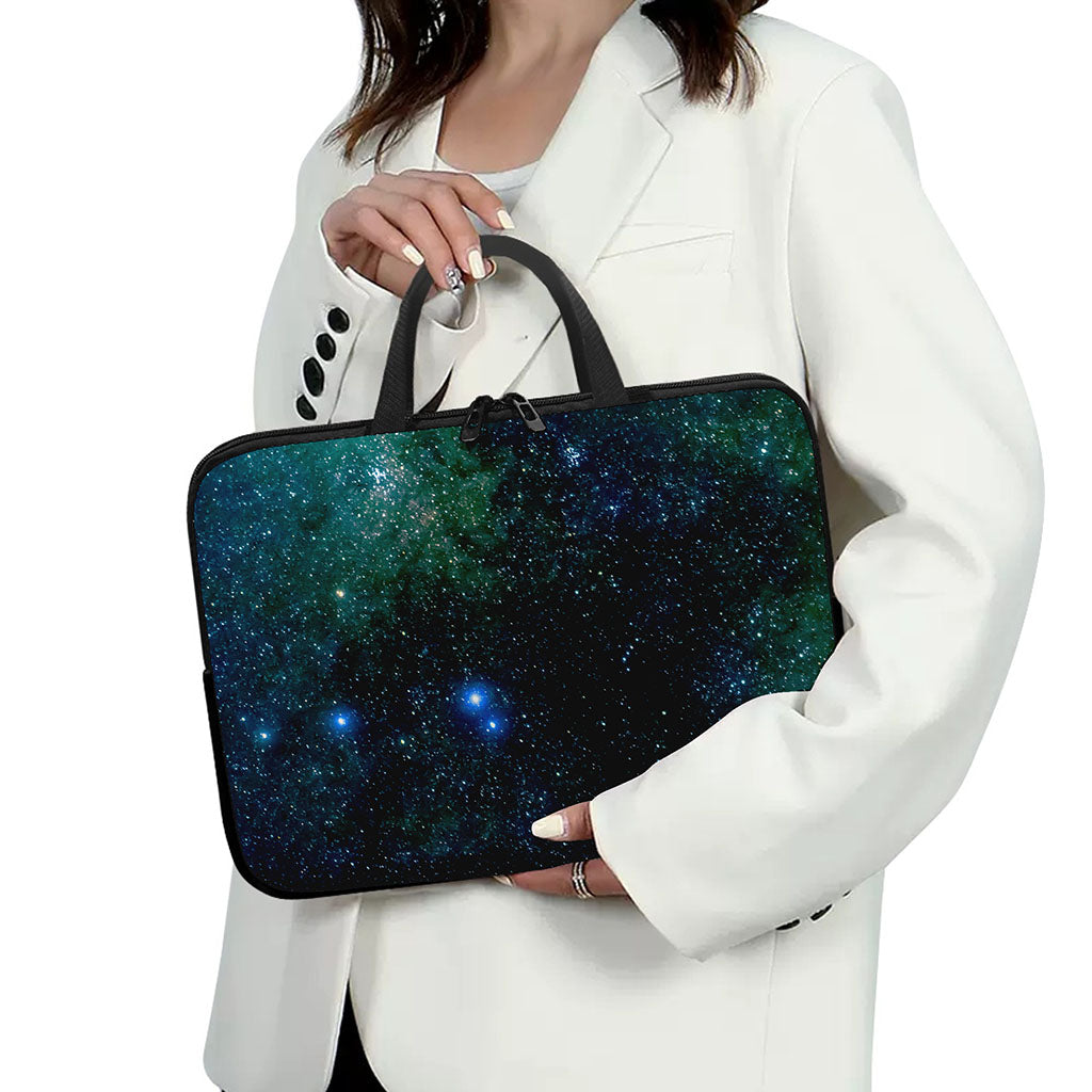 Dark Green Galaxy Space Print Laptop Sleeve With Handle
