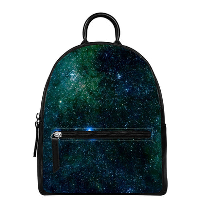 Dark Green Galaxy Space Print Leather Backpack