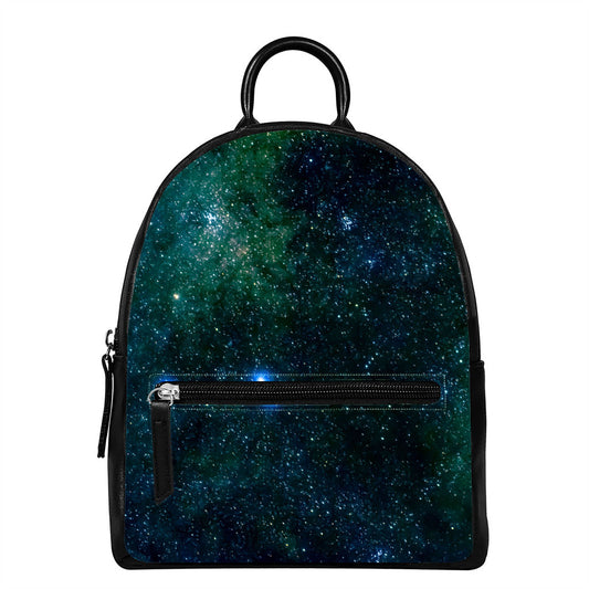 Dark Green Galaxy Space Print Leather Backpack