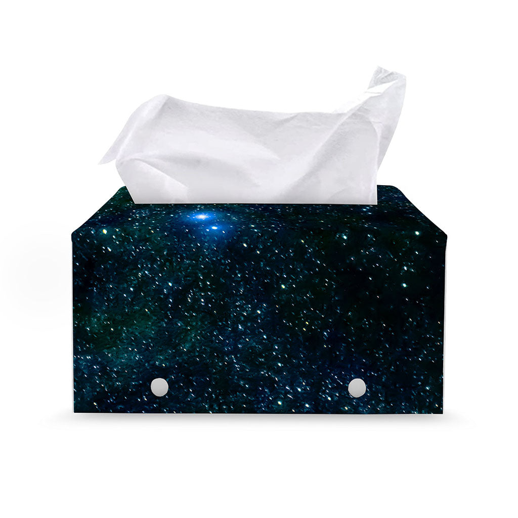 Dark Green Galaxy Space Print Leather Tissue Box Cover