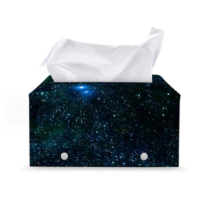 Dark Green Galaxy Space Print Leather Tissue Box Cover