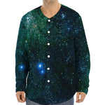 Dark Green Galaxy Space Print Long Sleeve Baseball Jersey