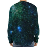 Dark Green Galaxy Space Print Long Sleeve Baseball Jersey