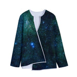 Dark Green Galaxy Space Print Long Sleeve Short Coat