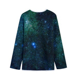 Dark Green Galaxy Space Print Long Sleeve Short Coat