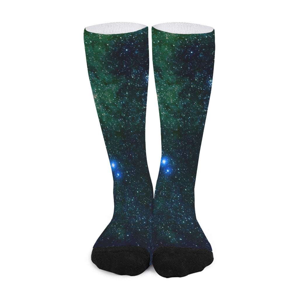 Dark Green Galaxy Space Print Long Socks