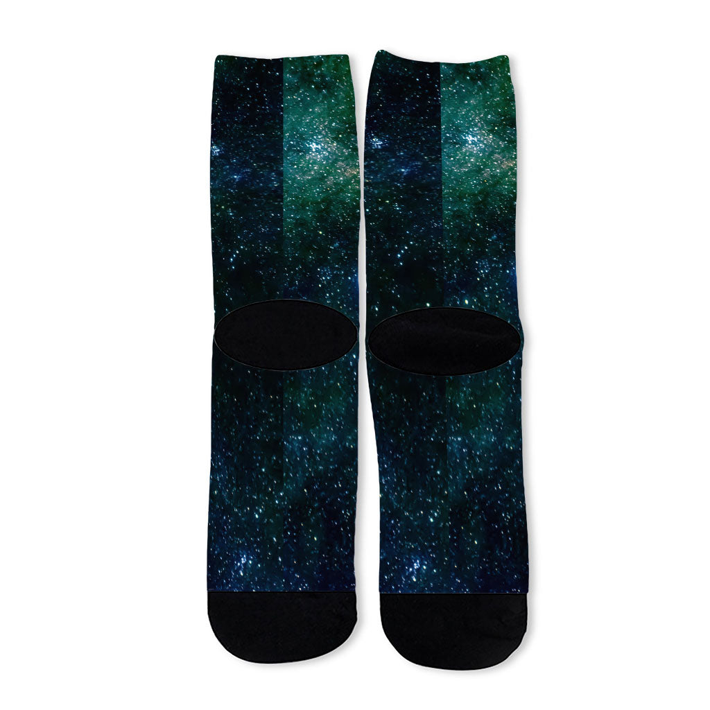 Dark Green Galaxy Space Print Long Socks