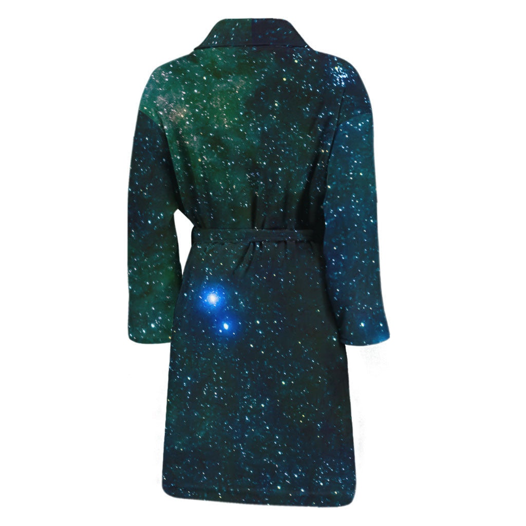 Dark Green Galaxy Space Print Men's Bathrobe