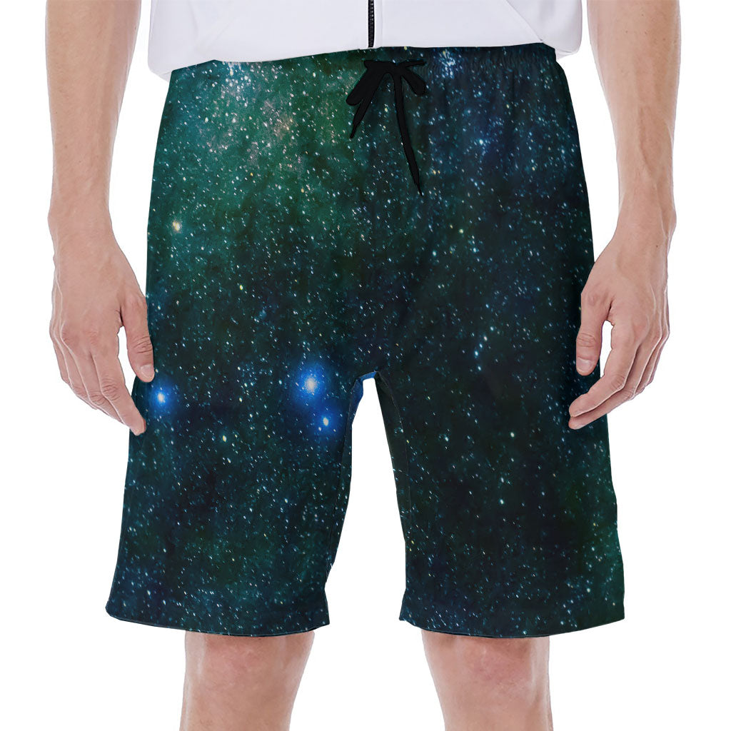 Dark Green Galaxy Space Print Men's Beach Shorts