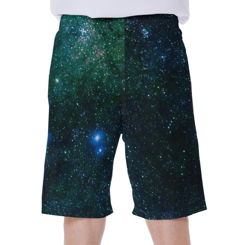 Dark Green Galaxy Space Print Men's Beach Shorts