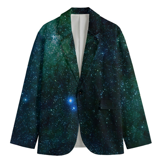 Dark Green Galaxy Space Print Men's Blazer