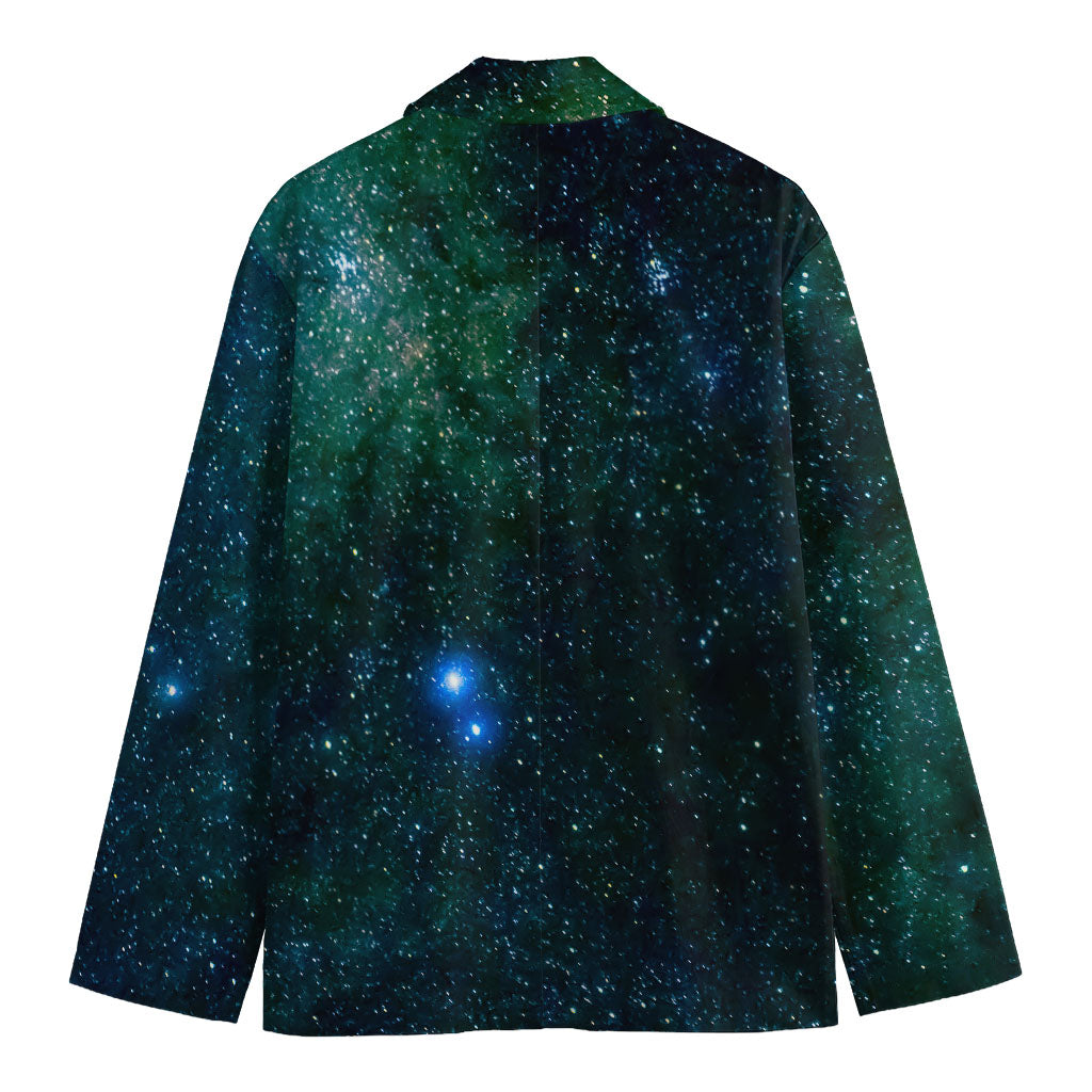 Dark Green Galaxy Space Print Men's Blazer