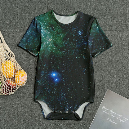 Dark Green Galaxy Space Print Men's Bodysuit