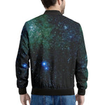 Dark Green Galaxy Space Print Men's Bomber Jacket