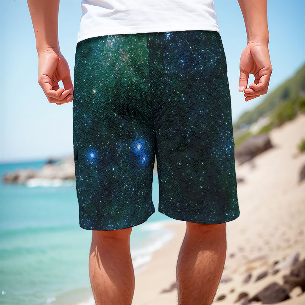 Dark Green Galaxy Space Print Men's Cargo Shorts